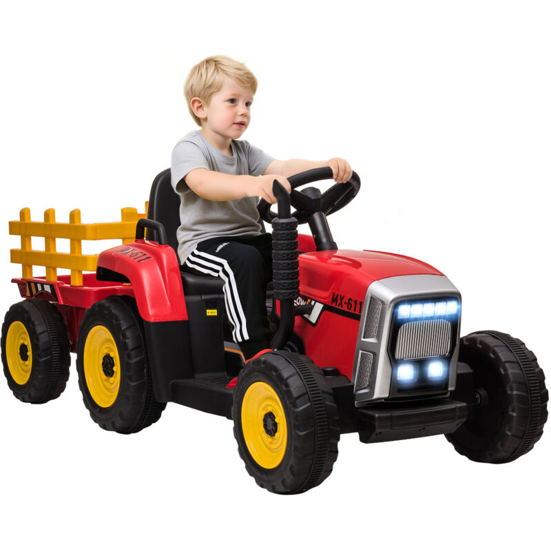 Homcom - Elektrischer Traktor mit Anhänger, Kinder Aufsitztraktor mit Fernbedienung, Kinder Elektroauto mit MP3 Funktion, Kinderfahrzeug mit