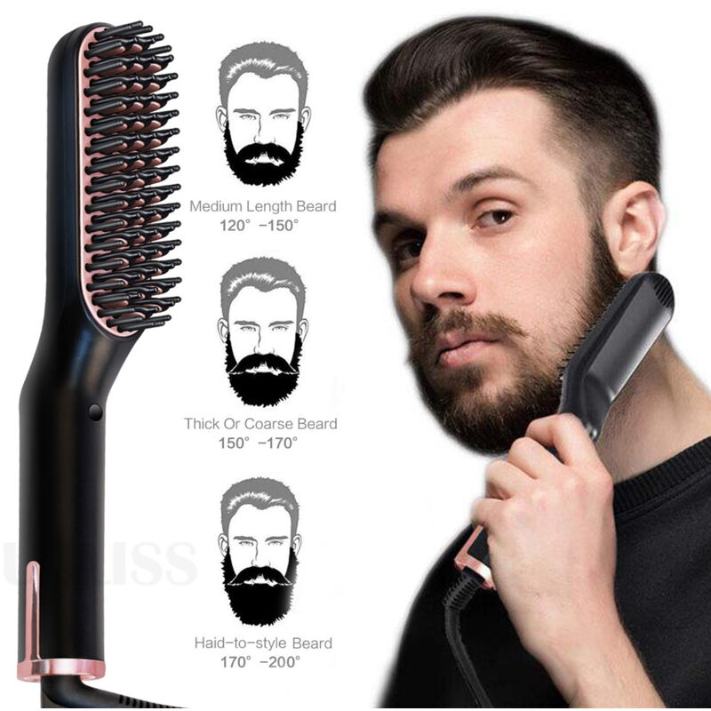 Elektrischer Bartglätterkamm für Schnelles Bartstyling 2 in 1 Multifunktionale Beheizte Bartbürste Haarglätter Wärmebürstenkamm(EU)