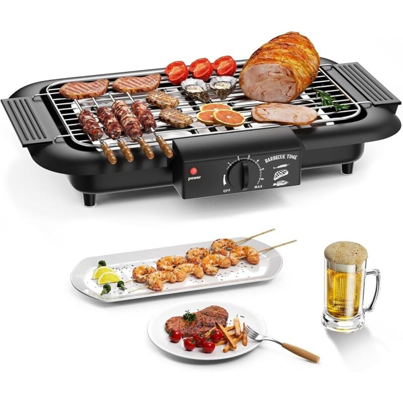 Elektrischer BBQ-Grill, rauchfreier, antihaftbeschichteter BBQ-Grill für drinnen und draußen, tragbarer und abnehmbarer 2000-W-Doppelrohr-BBQ-Grill