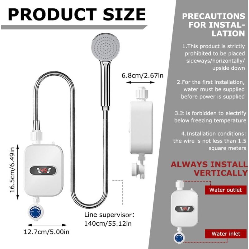 Elektrischer Durchlauferhitzer, 3500 w, Mini-Durchlauferhitzer mit LED-Digitalanzeige, Warmwasserdusche, Thermostat-Duschset, kleine Küche,