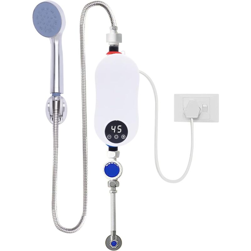 Elektrischer Durchlauferhitzer, 5500W 220V Mini Dusche Warmwasserbereiter mit Duschkopf für Küche Bad, Tragbarer Niederdruck Dusche