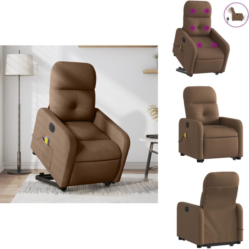 Elektrischer Massagesessel mit Aufstehhilfe Braun Stoff - Elektrostuhl - MassageSessel - Recamiere - Fernsehsessel - Bequeme Sessel