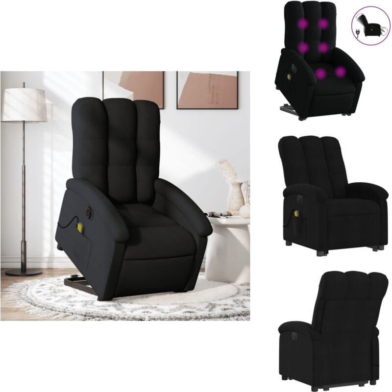 Elektrischer Massagesessel mit Aufstehhilfe Schwarz Stoff - Elektrischer Massagesessel - Relaxsessel - Fernsehsessel - Aufstehhilfe - Elektrische