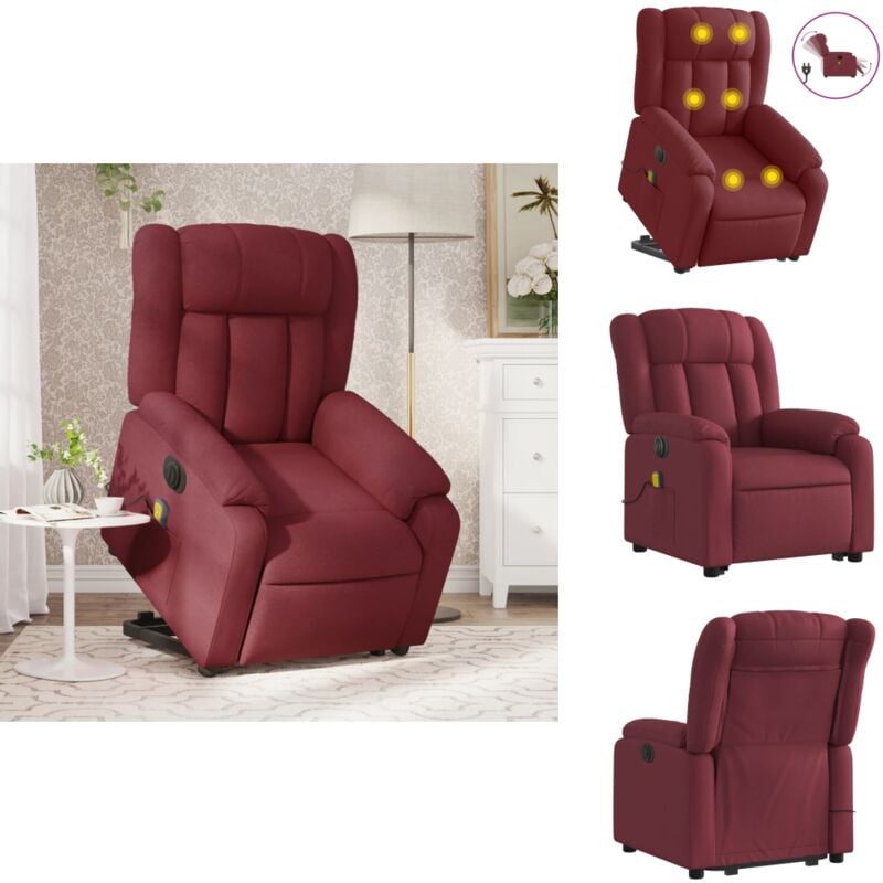 Elektrischer Massagesessel mit Aufstehhilfe Weinrot Stoff - Massagesessel Mit Aufstehhilfe - Massagesessel - Relaxsessel - Sessel