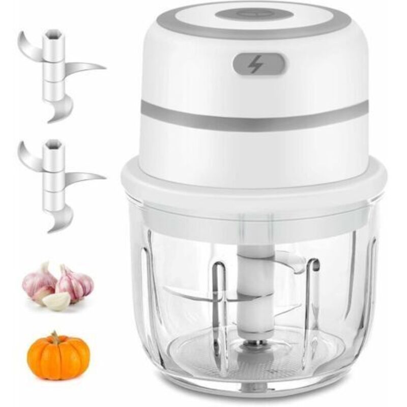 Elektrischer Mini-Zerkleinerer, Gemüsewolf mit 300-ml-Glasschüssel, elektrischer Fleischwolf für Babynahrung, Fleisch, Chili, Knoblauch, Obst,