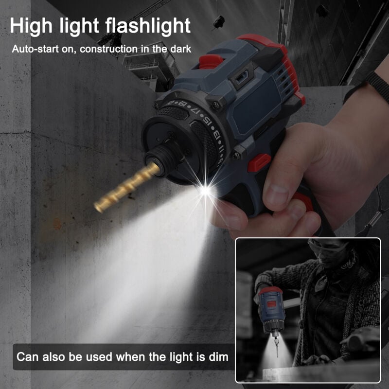 Elektrischer Schraubendreher, 21V Multifunktions-Akkuschrauber mit bürstenlosem Motor, Akku-Schlagschrauber (2 x Akkus, EU-Stecker)