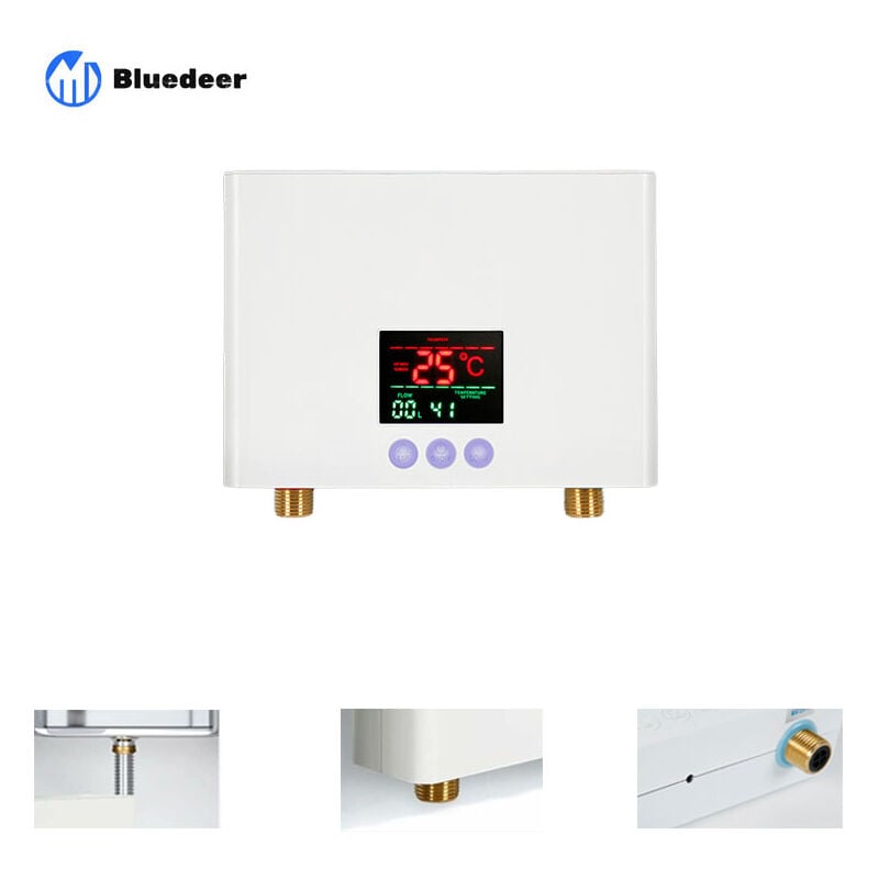 Elektrischer Warmwasserbereiter, mewmewcat Durchlauferhitzer, 3 kW, Mini-Durchlauferhitzer, Wandmontage, mit LED-Anzeige, 3-stufige