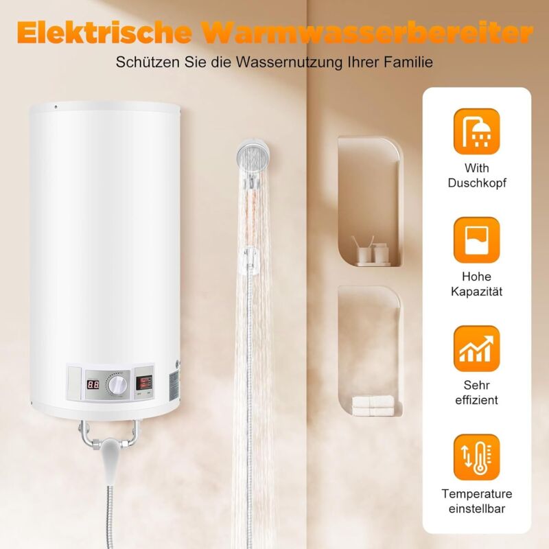 Elektrischer Warmwasserspeicher 220V Warmwasserboiler 2000W 80L Leistung Wandmontage LED-Display Effizient Tank Wassererhitzer Temperaturregelung