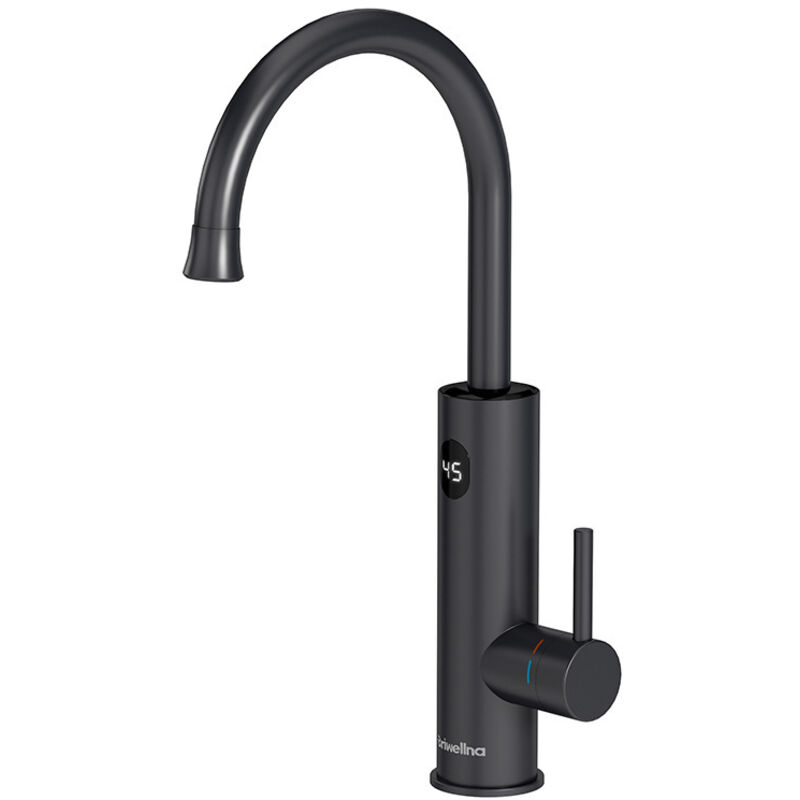 Elektrischer Wasserhahn mit Durchlauferhitzer LED-Temperaturanzeige Küchenarmatur 360° Drehbar Küchenarmaturen Schwarz Spültischarmatur
