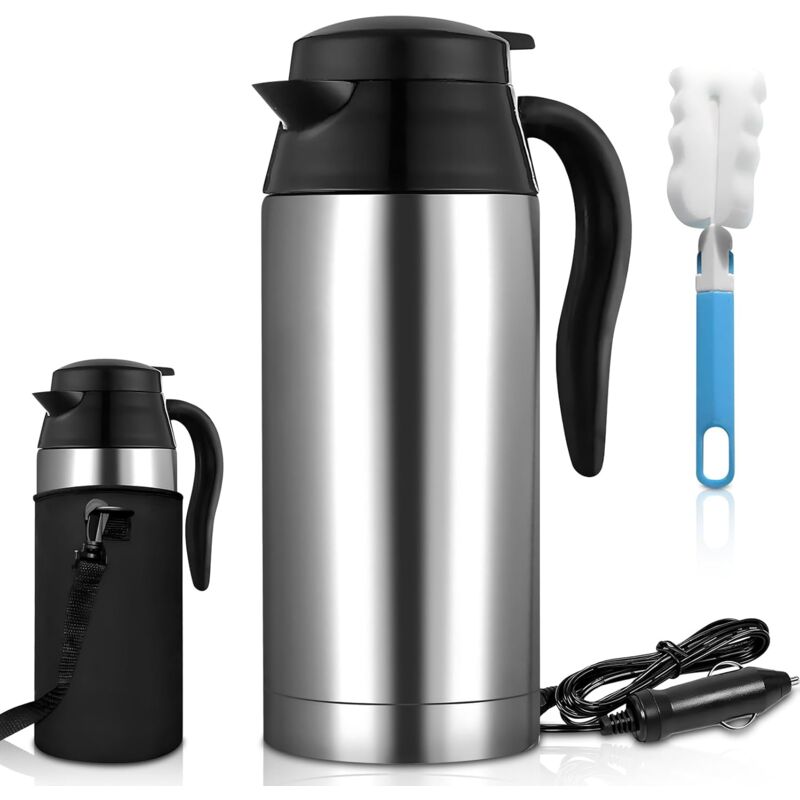 Ej.life - Elektrischer Wasserkocher aus Edelstahl mit 12-V-Zigarettenanzünder im Auto, 750 ml Wasserkocher, Tassenwärmer, Boiler mit automatischer