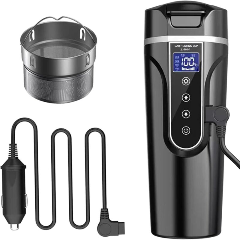 Elektrischer Wasserkocher fürs Auto (12 V/24 V), beheizter Wasserbecher für Auto/LKW/Reisen, tragbarer elektrischer Wasserkocher mit LCD-Bildschirm,