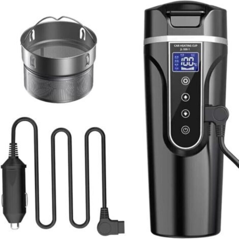 Elektrischer Wasserkocher fürs Auto, 12V/24V, beheizter Wasserbecher für Auto/LKW/Reisen, tragbarer elektrischer Wasserkocher mit LCD-Bildschirm,