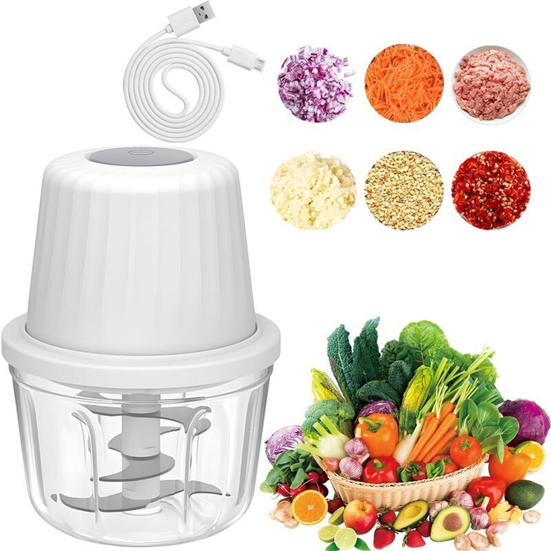Elektrischer Zwiebelschneider, 400 ml, multifunktionaler Gemüseschneider, 6 Klingen, USB-C-Ladekabel, Küchen-Zwiebelschneider für Fleisch, Zwiebeln,