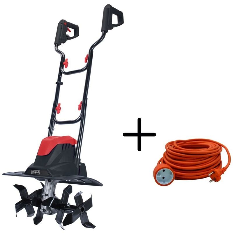 Elektro-motorhacke gartenfräse kultivator Scheppach MTE380 + elektro kabel 20 mt