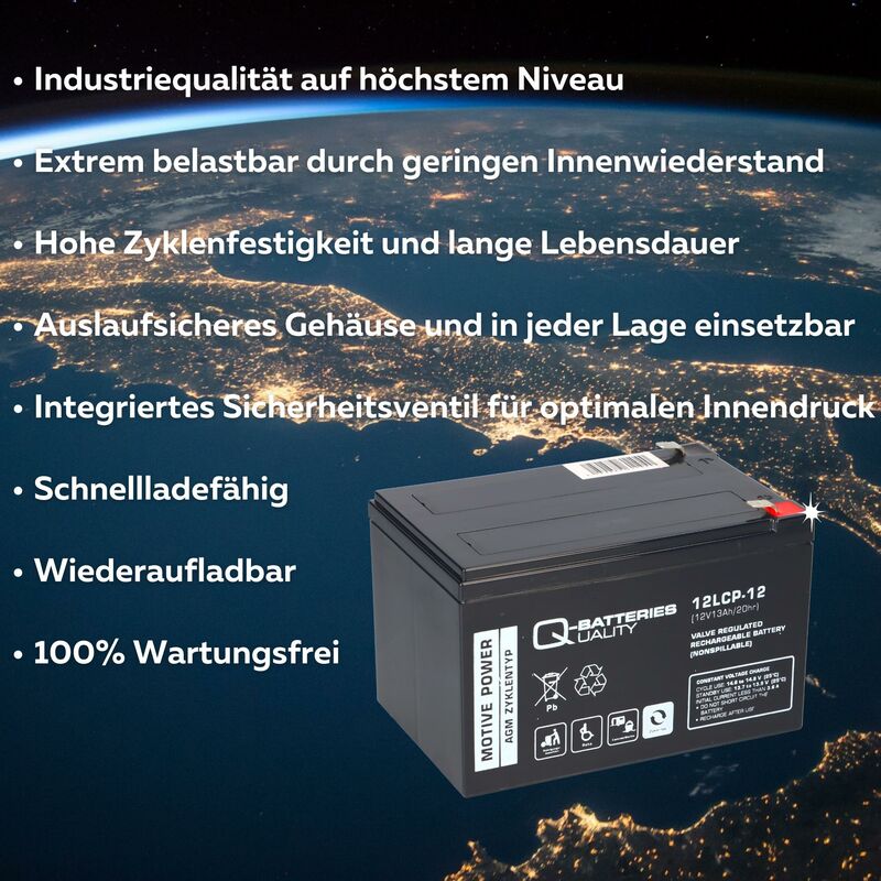 Quality Batteries - Elektro-Roller-Scooter Batterie Akku 12LCP-12 12V-13Ah zyklenfest qb