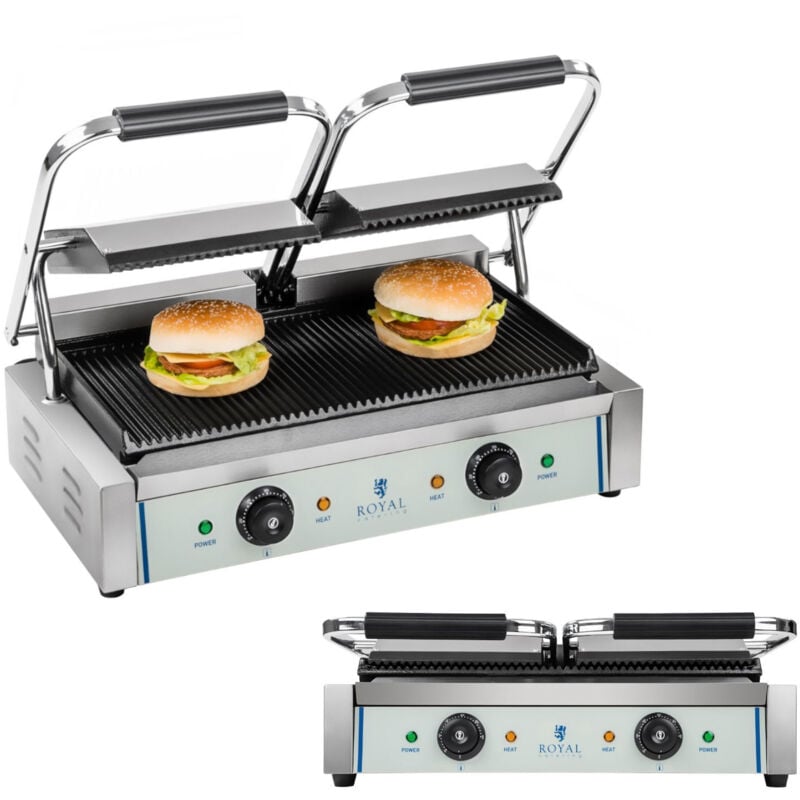 Royal Catering - Kontaktgrill Elektrogrill Elektro Doppel Panini Toaster Grill Edelstahl 2200W