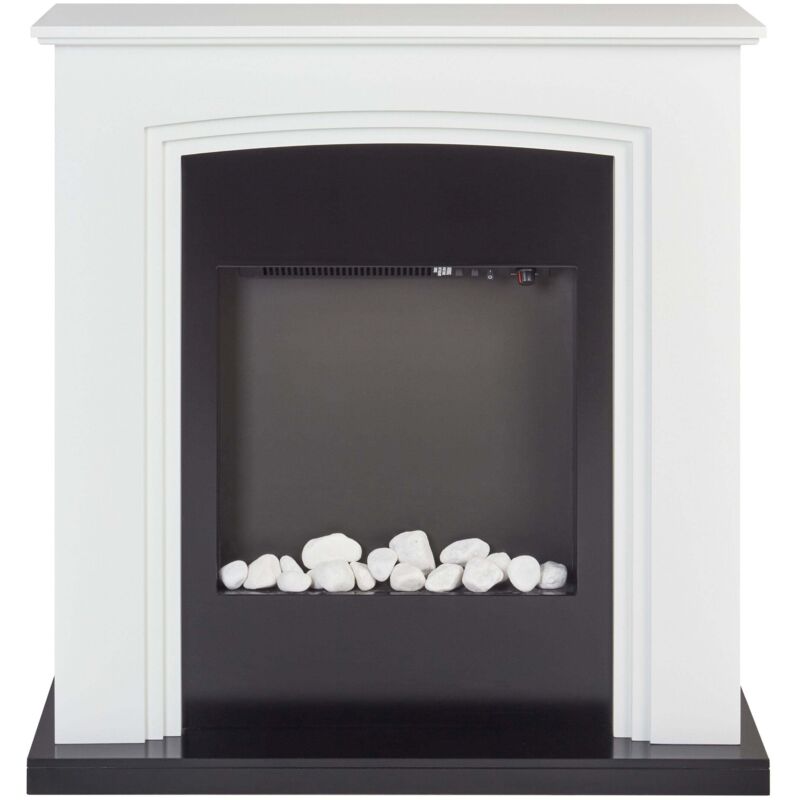 Beliani - Elektrokamin Weiß u. Schwarz mit led Flammeneffekt Kieselsteine Elektrischer Kamin Kaminumrandung Thermostat Heizung für Wohnzimmer