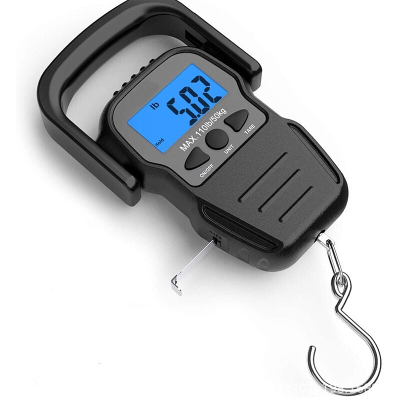 Elektronische Gepäckwaage mit hintergrundbeleuchtetem LCD-Display für Reisen, Angeln und Bogenschießen, wasserdichte Tasche, Maßband