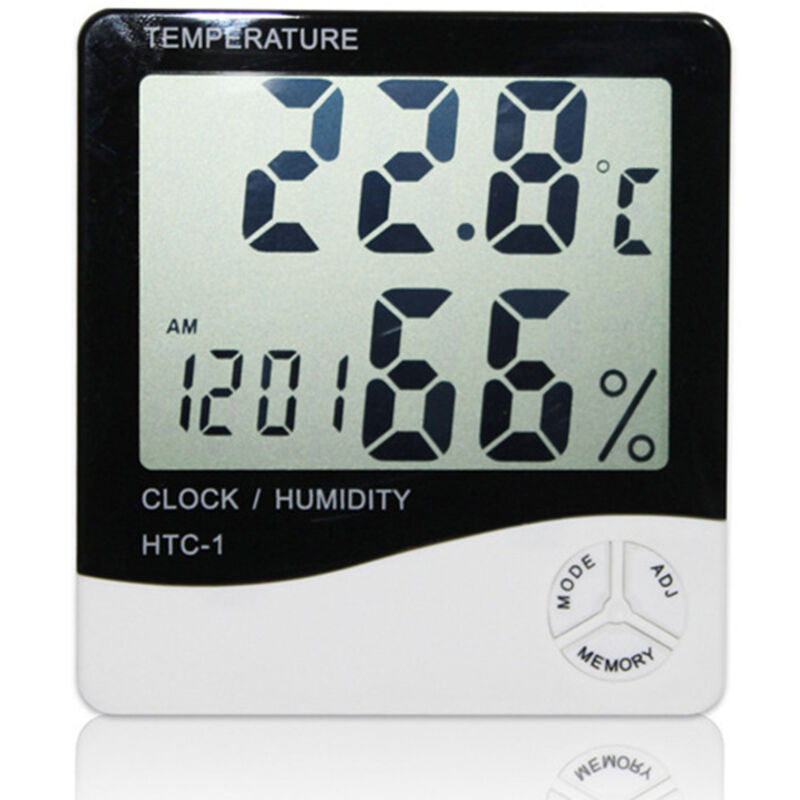 Elektronisches LCD-Thermometer mit Hygrometer, digitaler Temperatur- und Feuchtigkeitsanzeige, Wetterstation und Uhr für Innen und Außen, HTC-1