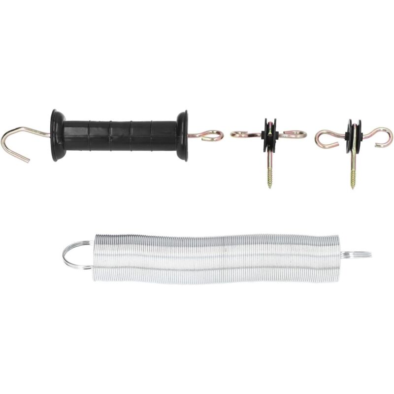 Elektrozaun-Tor-Kit, langlebiges Federtür-Zubehör aus PP-Eisen mit Griff, isoliertem Nagel für Viehzaunsystem, 5 Meter, Schwarz/Silber