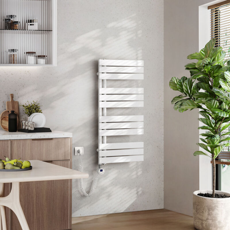 EMKE Badheizkörper Elektrisch mit Thermostat, Handtuchheizkörper Elektrisch Panel Handtuchhalter Handtuchtrokner inkl Heizstab mit timer, Weiß,