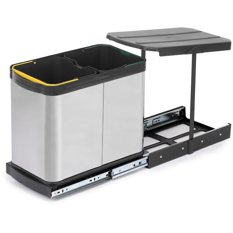 Emuca RecyclingRecyclingbehälterRecycle Inox für die Bodenmontage und manuellen/automatic Auszug in Küchenzeilen, 2x12 Liter Kunststoff und Edelstahl.