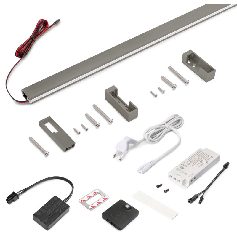 Emuca Schrankstangenset Luxe, LED-Streifen 4,5x8 Neonlynx V, RF-Bewegungssensor Smart und Smart-Konverter (24V DC), Länge 1.150mm, warmweißes Licht