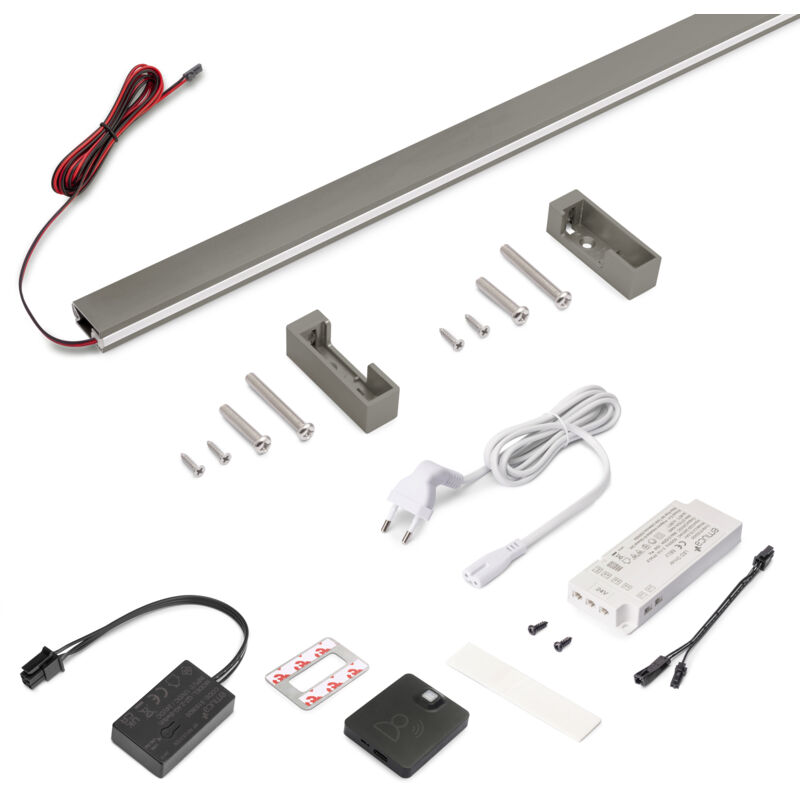 Emuca Schrankstangenset Luxe, LED-Streifen 4,5x8 Neonlynx V, RF-Bewegungssensor Smart und Smart-Konverter (24V DC), Länge 900mm, warmweißes Licht