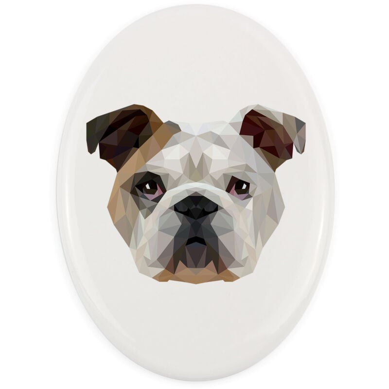 Englische Bulldogge, Bulldog - ein Teller mit Foto und geometrischer Aufschrift von Art-Dog