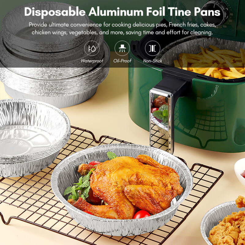Eosnow 50 Stück 15,2 cm Einweg-Platten aus Aluminiumfolie, runde Kuchenformen aus Blech für Heißluftfritteusen, Backen, Kochen, Lagerung, Braten