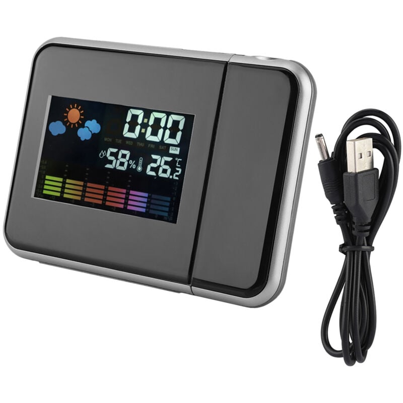 Digital led -Wettervorhersage Projektor Kalender Feuchtigkeit Anzeige Wecker (schwarz) - Eosnow
