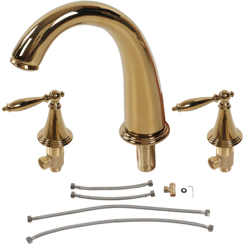 Doppelgriff geteiltes Wasserhahn Vollkupfer Drei Loch Basin European Style Waschbecken Gold Gold - Eosnow