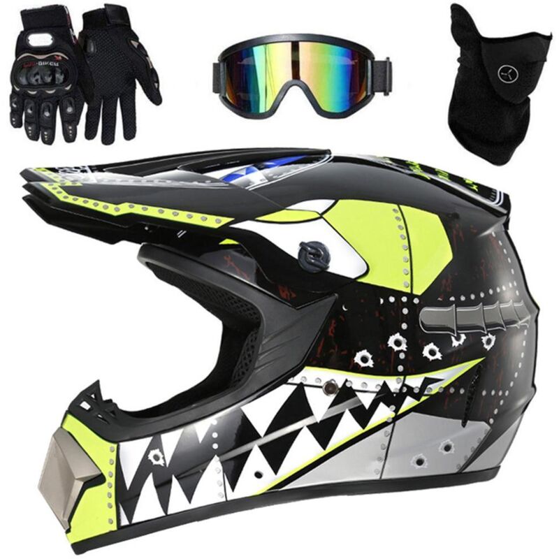 Eosnow Motocross Helm Full Face Off Road Elektro Dirt Bike Motorrad Mountain mit Schutzbrille Handschuhe Abdeckung