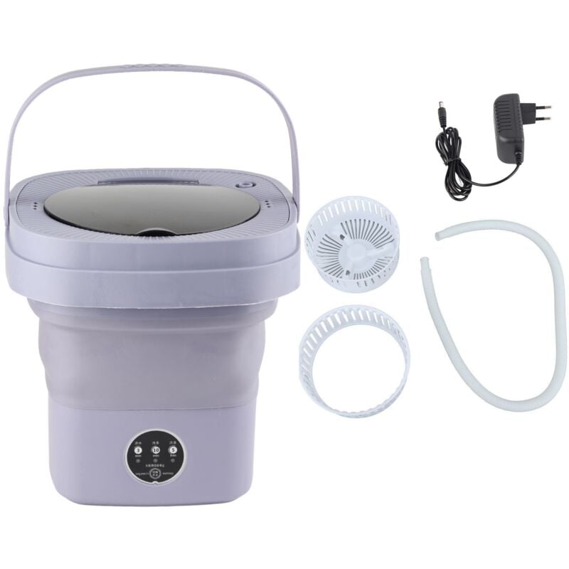Zusammenklappbare Waschmaschine, vollautomatisch, für kleine Unterwäsche, faltbare Waschmaschine für Schlafsäle, EU-Stecker, 100–240 v, Lila - Eosnow