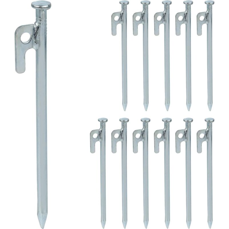 Linghhang - Erdnägel 12 Stück für Zelte Pavillons Markisen Stahlhaken für harten Boden 20cm silber