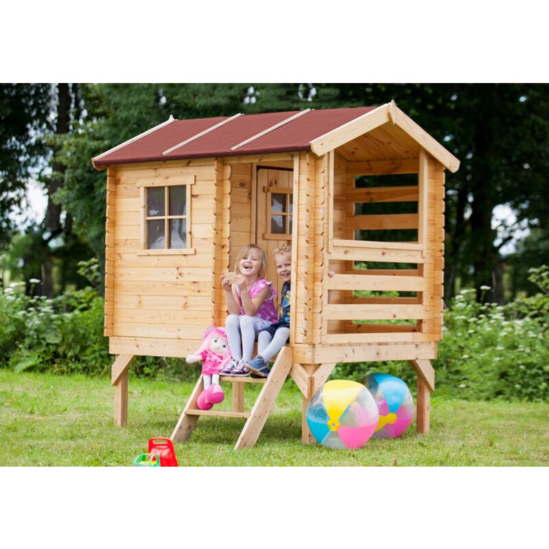 Timbela - Kinderspielhaus aus Holz - Spielhaus im Freien für Kinder - B146xL181xH205 cm/1,1m2 Gartenspielhaus - Garten-Sommerhaus für Kinder M501B
