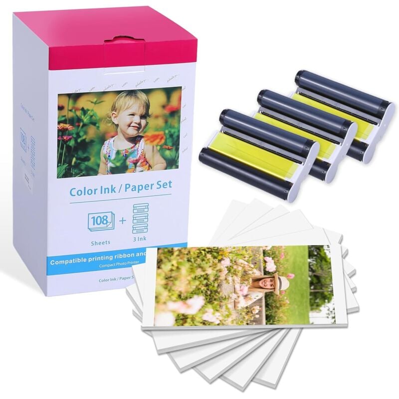 Ersatz-Fotopapier und -Kartusche für Canon Selphy CP1300, für Canon Selphy CP1500 CP1200 CP1000 CP910, kompatibles KP-108IN 3115B001(AA), 3