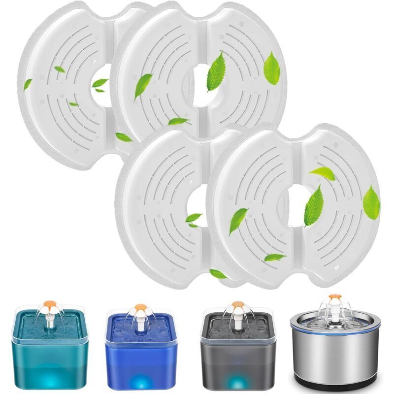 Ersatzfilter für 2,5-Liter-Katzenbrunnen aus Edelstahl, Aktivkohlefilter für 2-Liter-Katzentränken (4er-Packung)