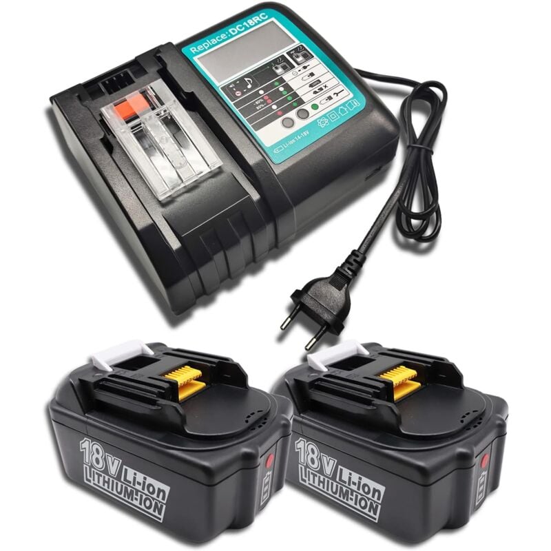 Powerwings - 2x 18 v 5,0 Ah Li-Ion Akku für Makita BL1850B mit Ladegerät DC18RC DC18RA 3A, für Makita BL1860B BL1860 BL1850 BL1840 BL1830 BL1830B