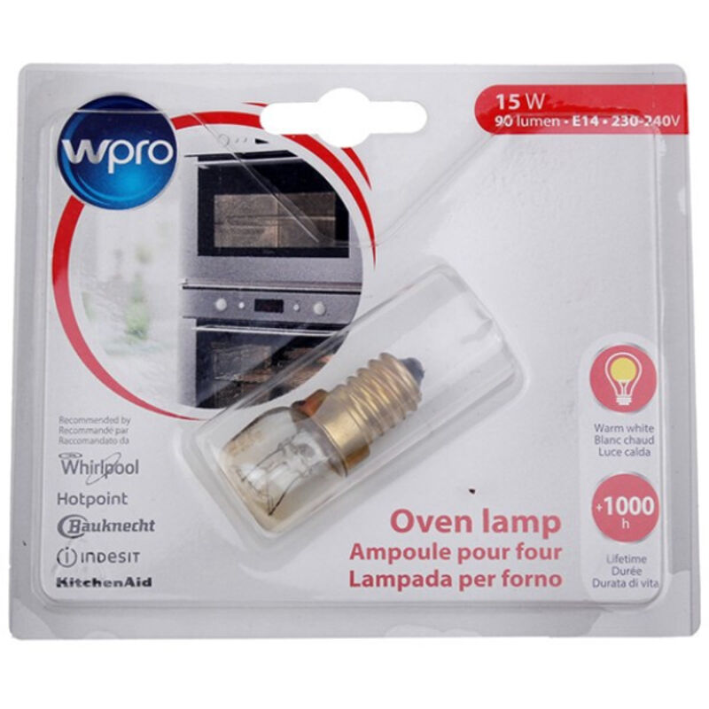 Wpro - Ersatzteil - originale Birnenformlampe 300°C / E14 / T22 / 15W / 220V - - whirlpool, ariston hotpoint, brandt, bauknecht, de dietrich,