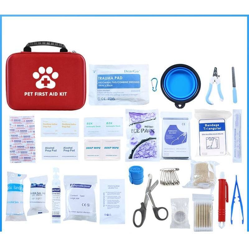Erste-Hilfe-Set für Haustiere, 26 verschiedene Artikel, 101 Teile, Notfall-Aufbewahrungstasche für Katzen und Hunde, Wundbehandlung