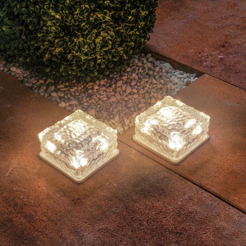 Esotec - Solar Glas-Pflasterstein Leuchtstein für außen 2er set wetterfest 102560