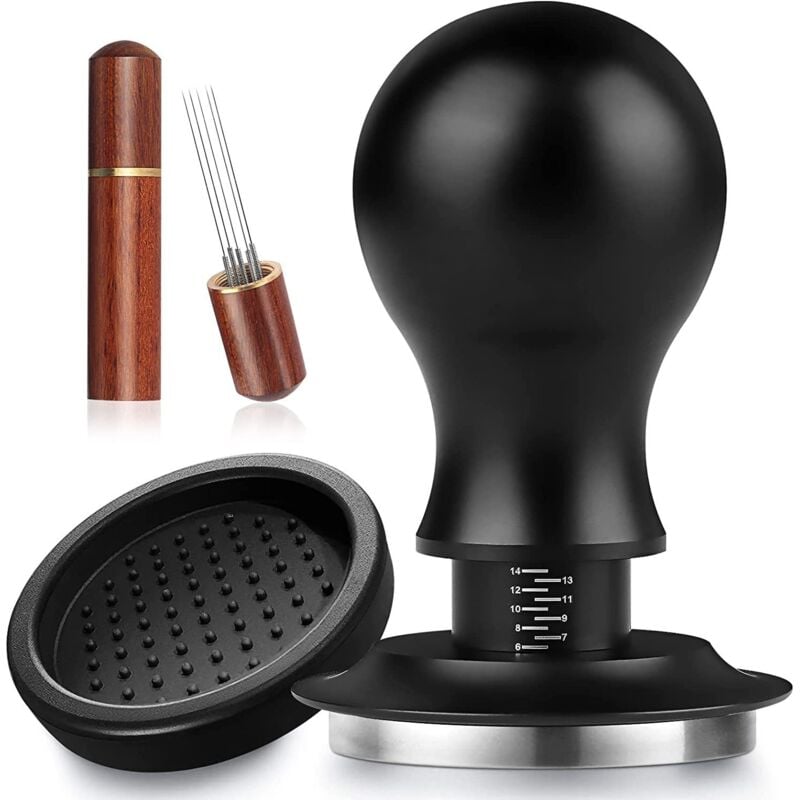 Linghhang - Espresso-Tamper 51 mm, Kaffeepresse aus Edelstahl, gefederter Espresso-Tamper mit Skala, Tamper-Set für Kaffeemaschine mit Silikonpad und