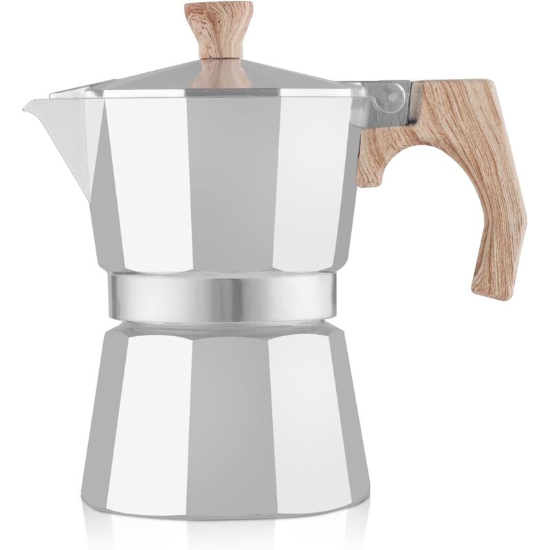 Espressokanne, 6 Tassen, Espressokanne aus Aluminium für den Herd, Perkolator, Espressokanne, 300 ml, 6 Tassen, silber