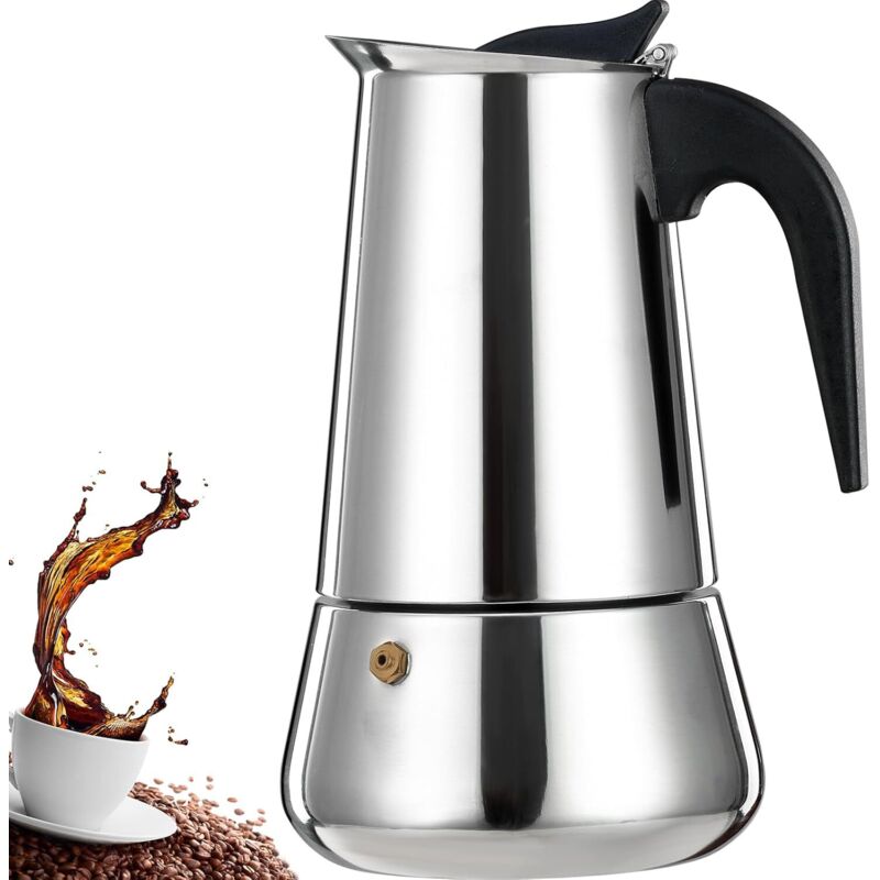 Espressomaschine aus Edelstahl mit Warmhalteplatte, Mokkakanne, Espressomaschine mit Perkolatorfunktion, italienische Kaffeemaschine, Mokka-fähig,