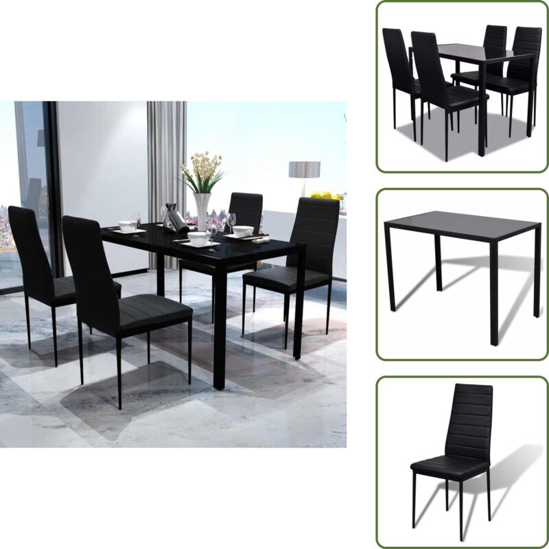 5-tlg. Essgruppe Schwarz - Essgruppe - Esszimmer - Schwarz - Moderner Esstisch - Kunstledersessel