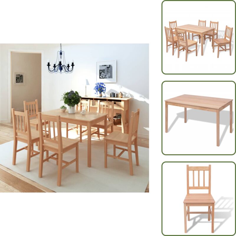 Siebenteiliges Esstisch-Set Pinienholz - Esstisch Set - Esszimmermöbel - Holztisch - Pinienholzmöbel - Essgruppe