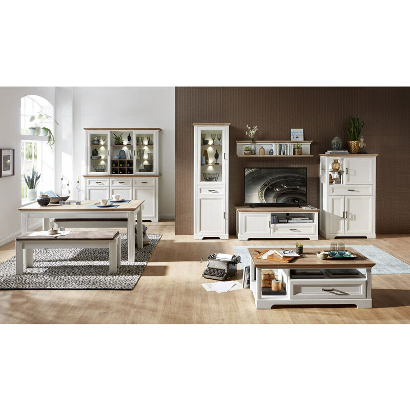 Essplatz & Wohnwand JÜLICH-36 in Pinie weiß und Artisan Eiche Nb., inkl. Buffetschrank, Wohnwand b/h/t: 332/204/51cm