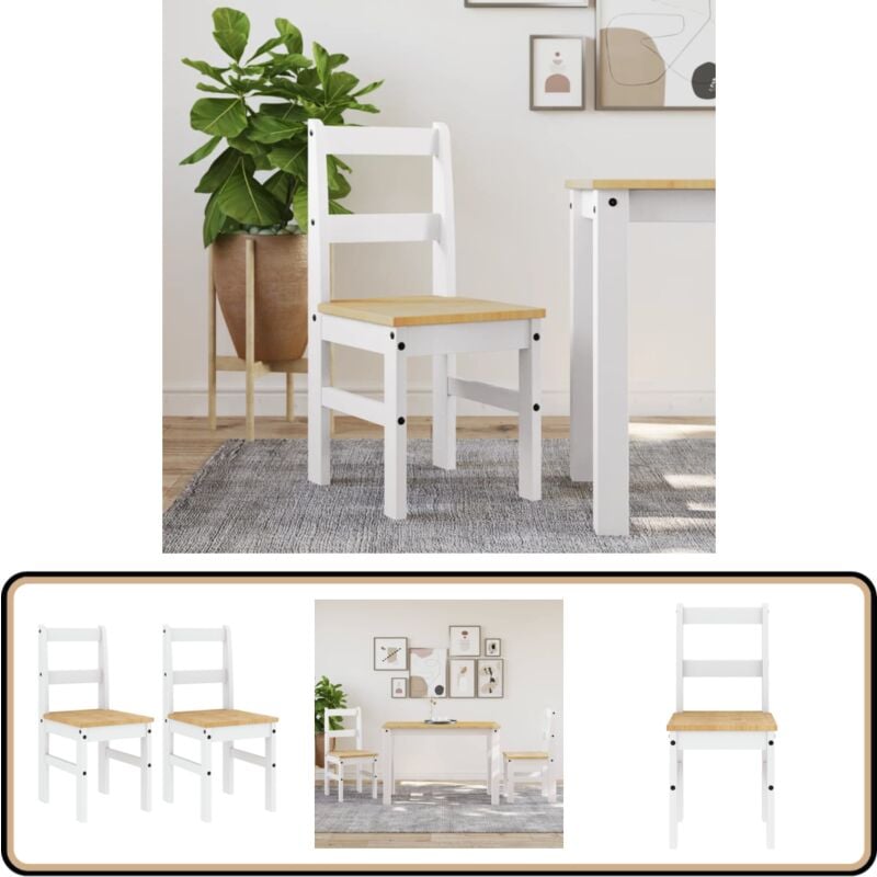 Essstühle 2 Stk. Panama Weiß 40x46x90 cm Massivholz Kiefer - Holzsessel - Esszimmerstuhl - Küchenstuhl - Weißes Möbelstück - Massiver Kiefernholzmöbel