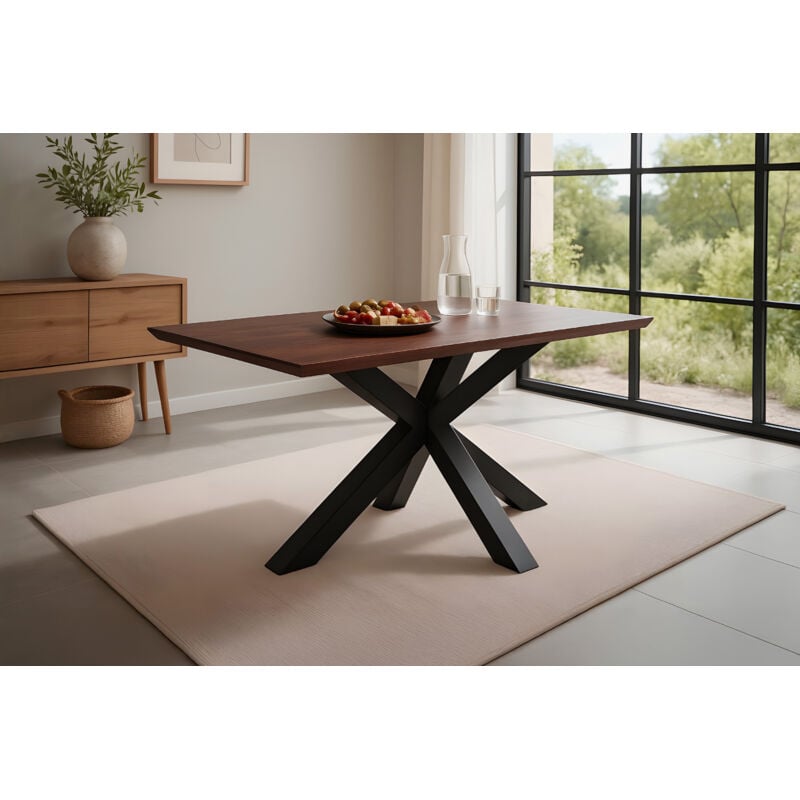 Esstisch 120x80cm Akazie massiv kastanienfarben schweizer Kante Spider-Gestell schwarz RITA